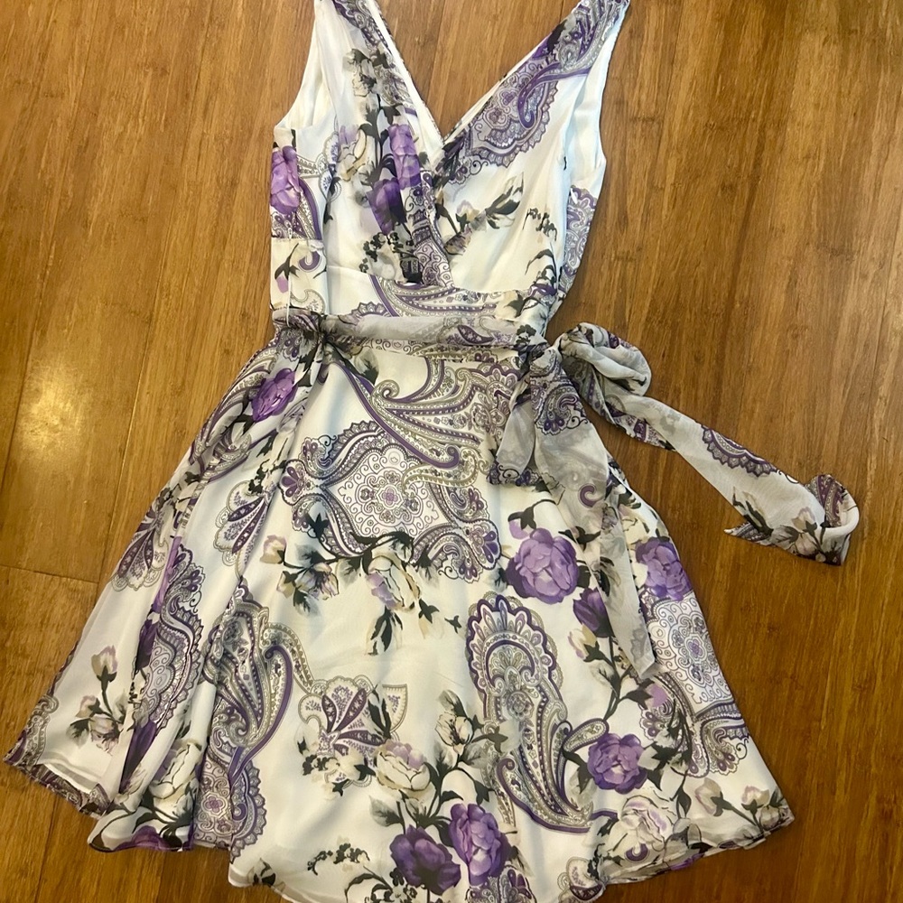 White House Black Market Purple Gray Tiered A-Line Dress